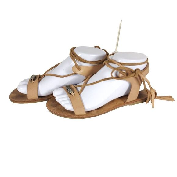 FREE PEOPLE Women’s Bryn Mar US37 EU6,5 Brown Leather Ankle Wrap Flat Sandals - Picture 1 of 14